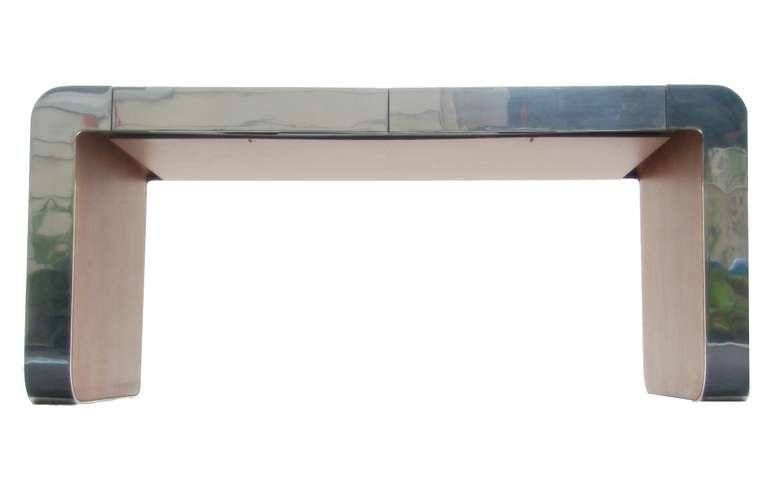 Modern Polished Steel and Leather Gary Gutterman Console Writing Table