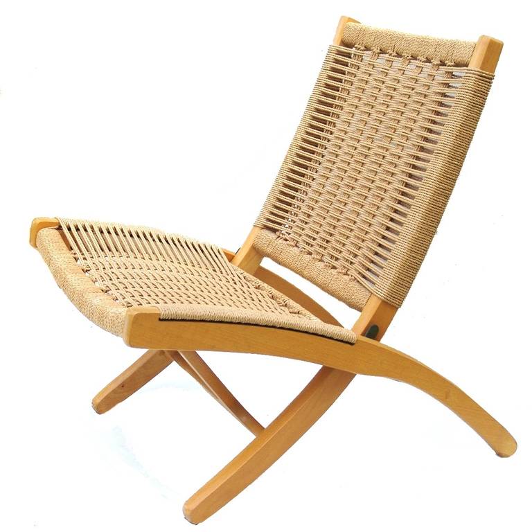 Pair of Hans Wegner Style Rope Lounge Chairs and Ottomans at 1stdibs