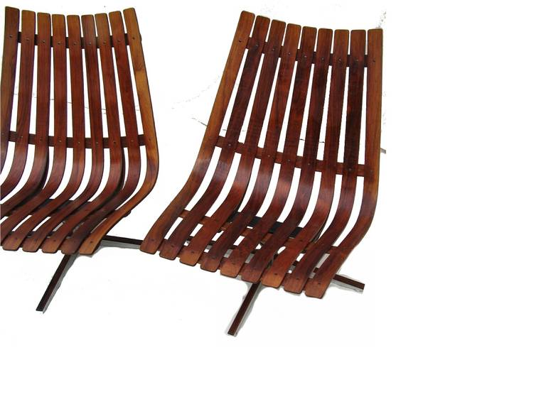 Norwegian Pair of Hans Brattrud Rosewood Swivel Lounge Chairs