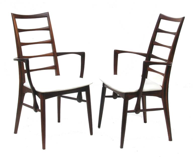 6 Niels Koefoed Larsen Rosewood Dining Chairs.  The 2 arm chairs are 21.5