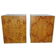 Milo Baughman Burl Wood Side End Tables