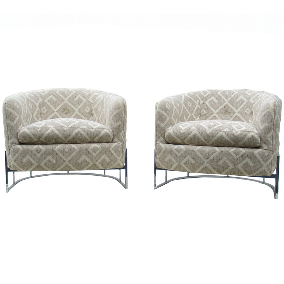 Milo Baughman for Thayer Coggin Pair of Lounge Barrel  Club Chairs