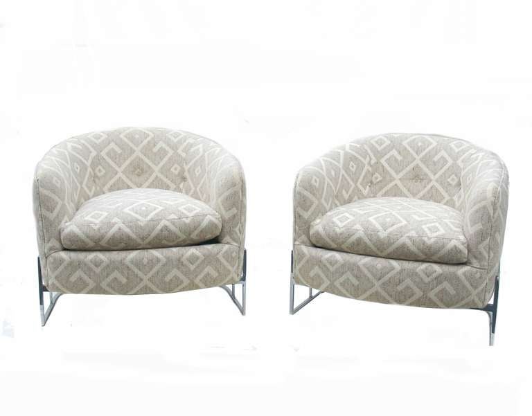 Mid-Century Modern Milo Baughman for Thayer Coggin Pair of Lounge Barrel  Club Chairs