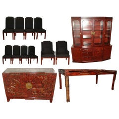 Vintage John Widdicomb Asian Modern Dining Set Table Chairs Buffet China