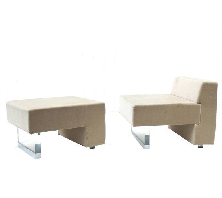 Vladimir Kagan sofa omnibus lounge chair and ottoman for Gucci. The chair measures 30" wide, 32.50" deep, 26 1/2" high. Seat is 18" high. The ottoman 30.75" long, 18" high, 24.50" wide.