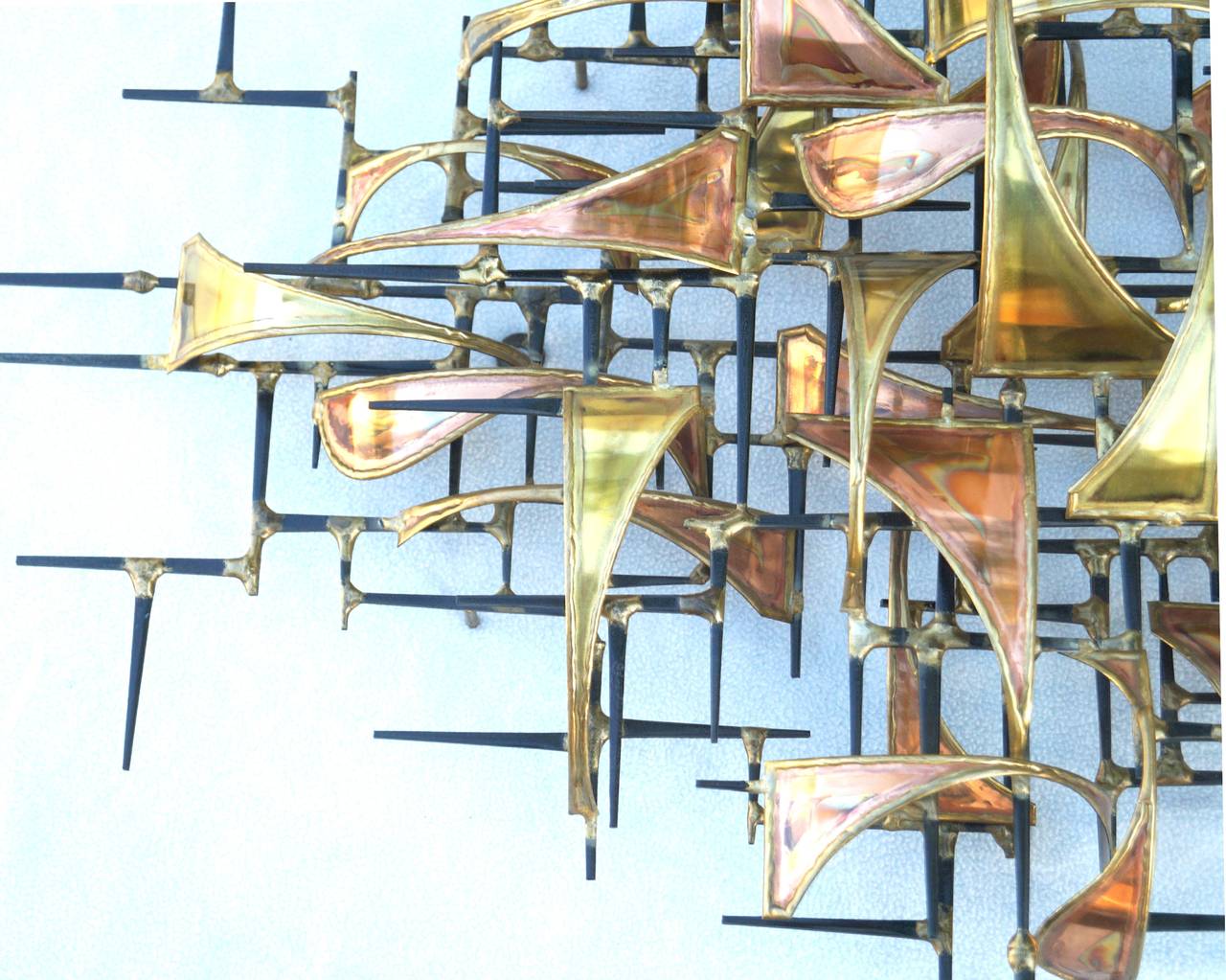 Mid-Century Modern Curtis C. Jere Style Metal Brutalist Wall Art Sculpture by Higgins