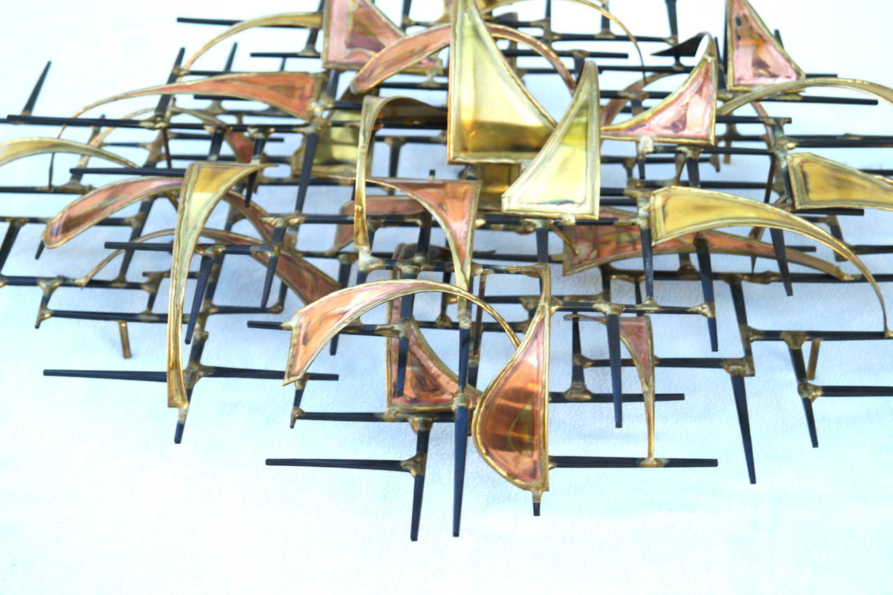 Late 20th Century Curtis C. Jere Style Metal Brutalist Wall Art Sculpture by Higgins
