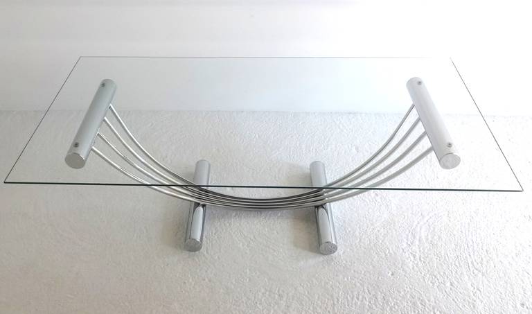 MCM Chrome and Glass Coffee Sofa Table