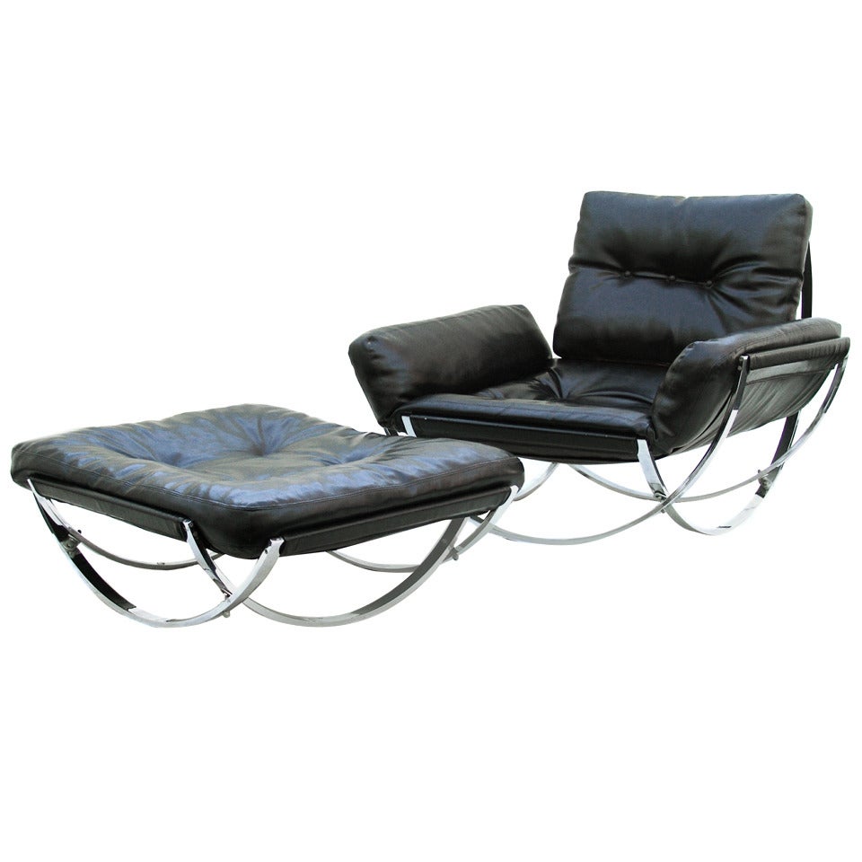 Stendig Mid-Century Modern Leather Lounge Chair and Ottoman