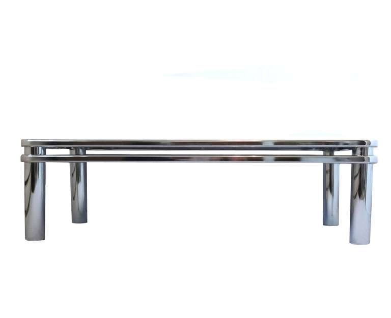 Mid-Century Modern, 1970s Chrome Coffee Table, Mirror Top In Excellent Condition In Wayne, NJ