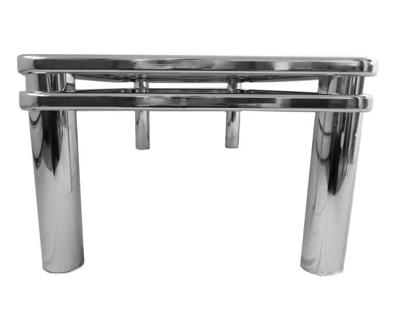Mid-Century Modern, 1970s chrome coffee table, mirror top.