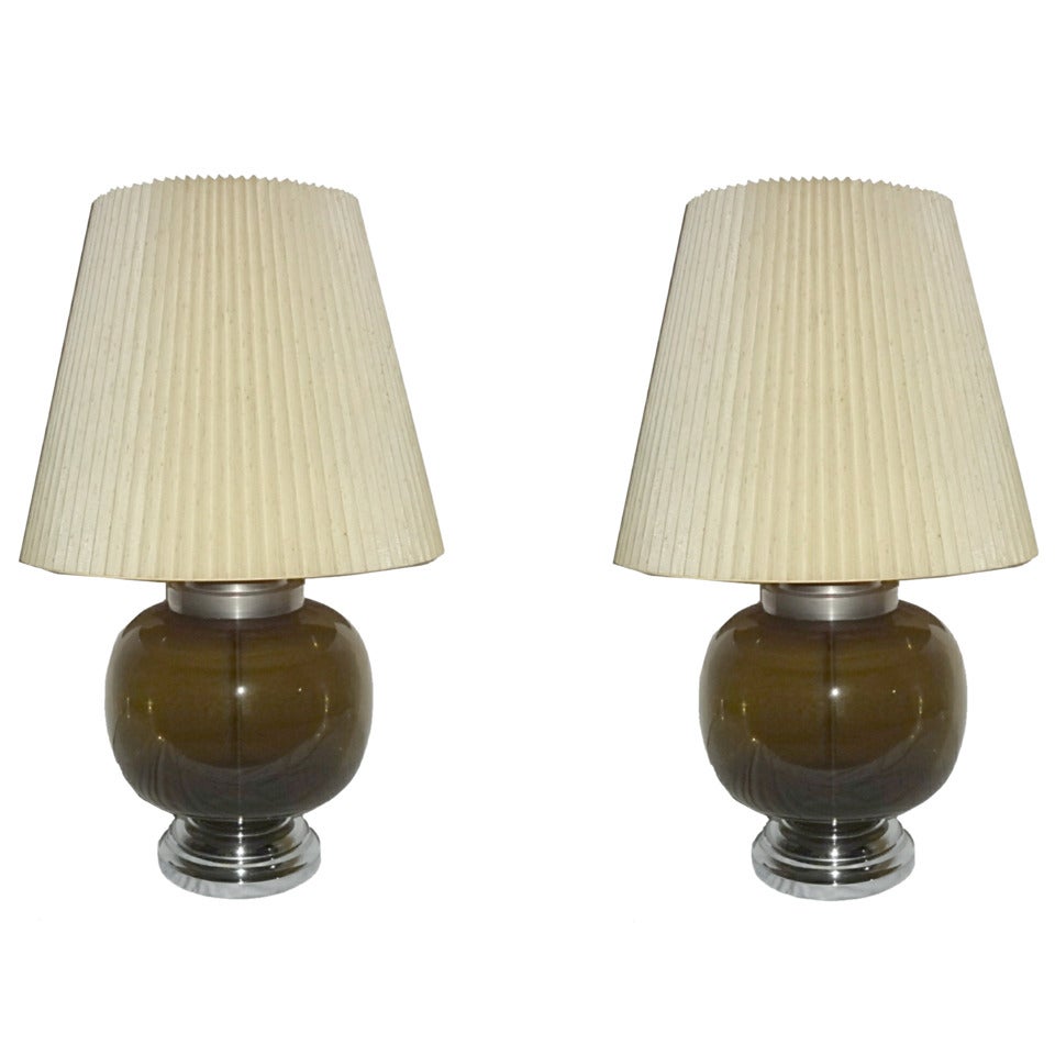 Mid-Century Modern Pair of Glass Table Lamps