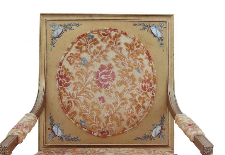 Hollywood Regency French Side Arm Gilt Hand Painted Decorated Chair