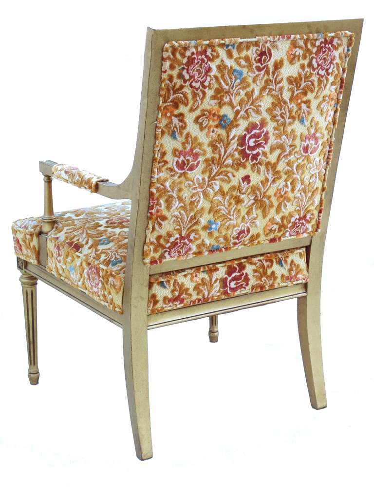 Mid-20th Century French Side Arm Gilt Hand Painted Decorated Chair