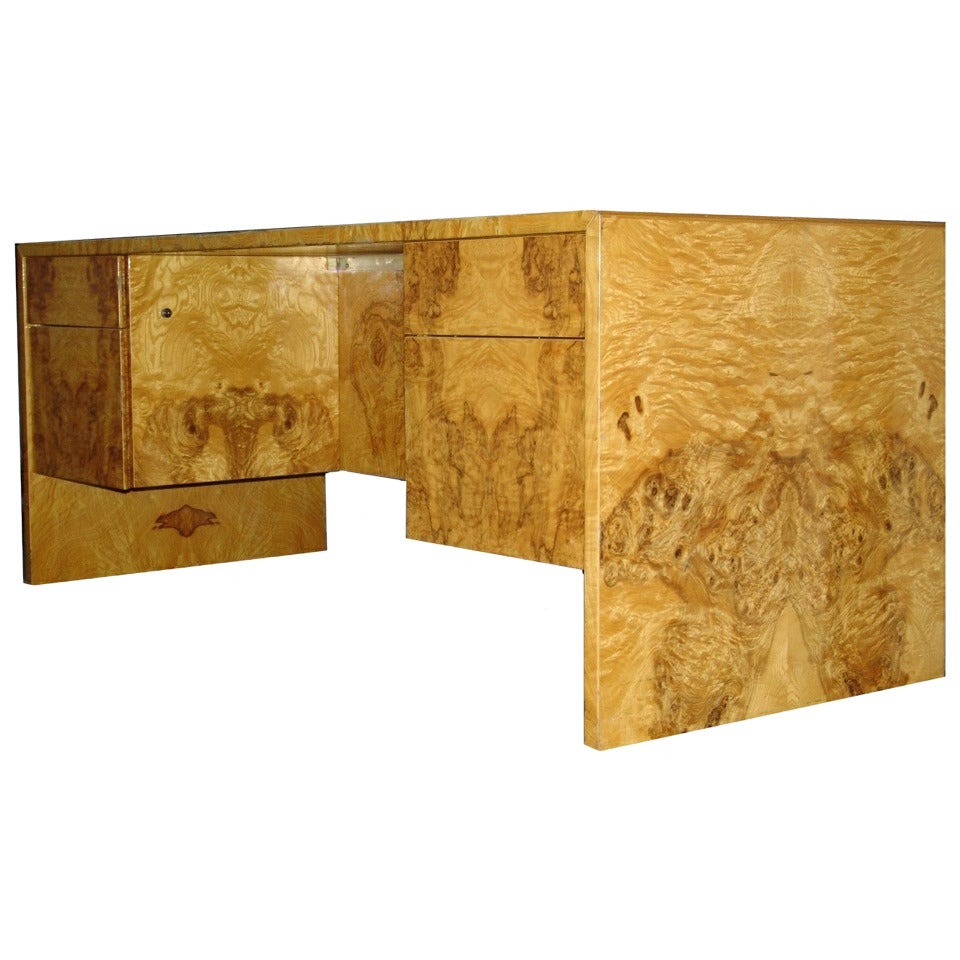 Milo Baughman Modern Burl Wood Executive Suite Desk