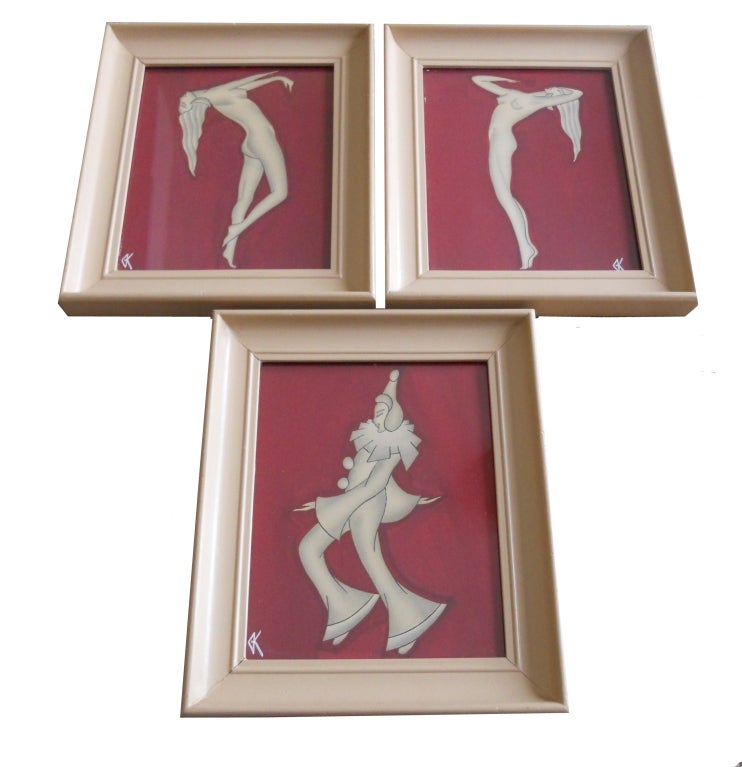 Three framed paintings. Signed with older signature Gustave Kaitz.