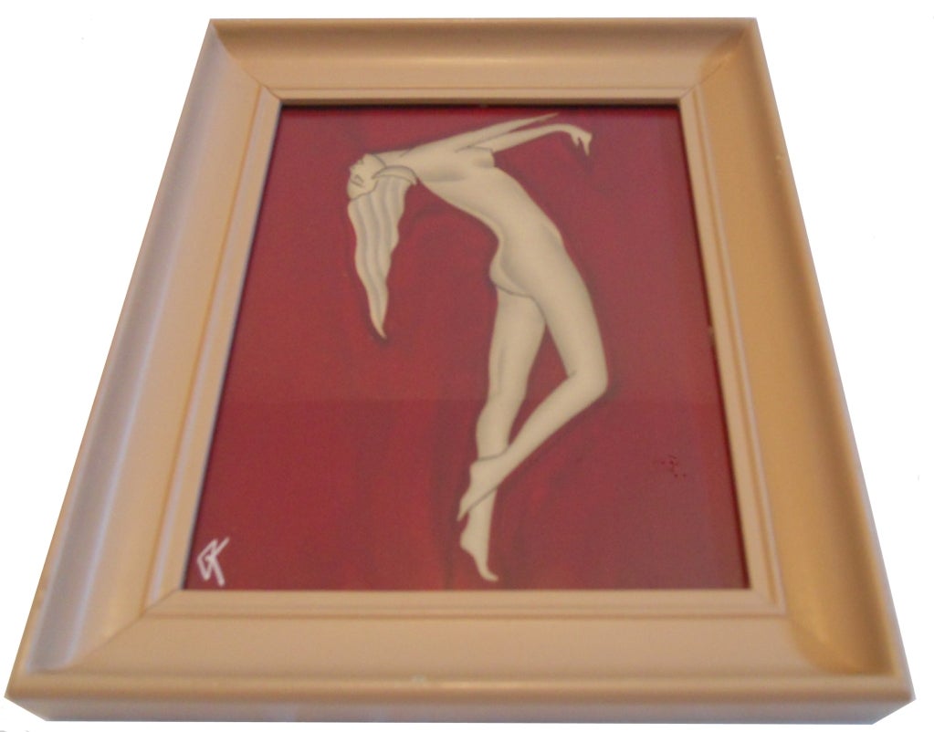 Three Framed Art Deco Original Watercolor Paintings Gustave Kaitz 1