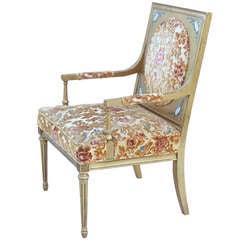 French Side Arm Gilt Hand Painted Decorated Chair