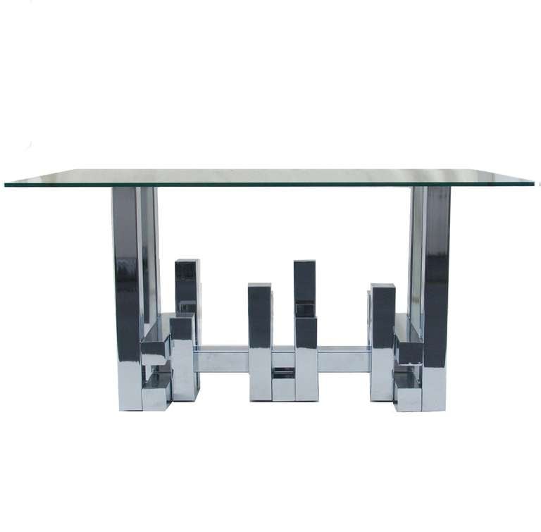 Paul Evans Style Cityscape Dining Table Desk Console Chrome In Excellent Condition In Wayne, NJ