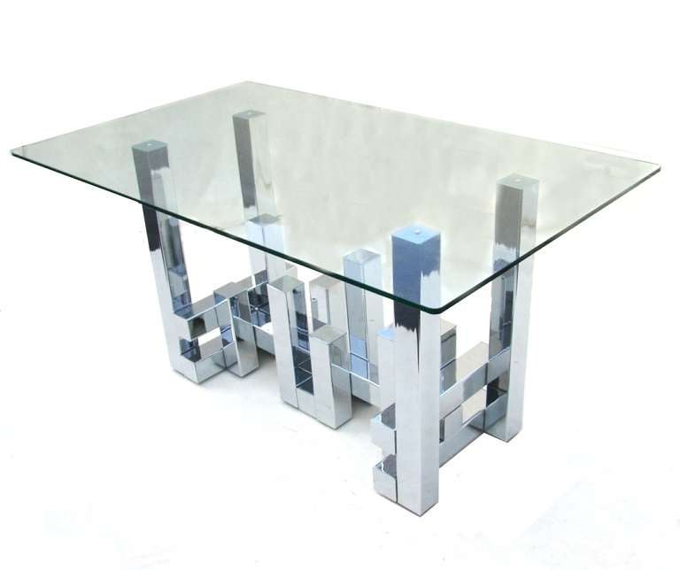 American Paul Evans Style Cityscape Dining Table Desk Console Chrome