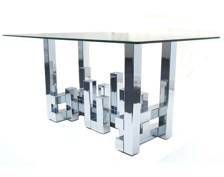 Mid-Century Modern Paul Evans Style Cityscape Dining Table Desk Console Chrome