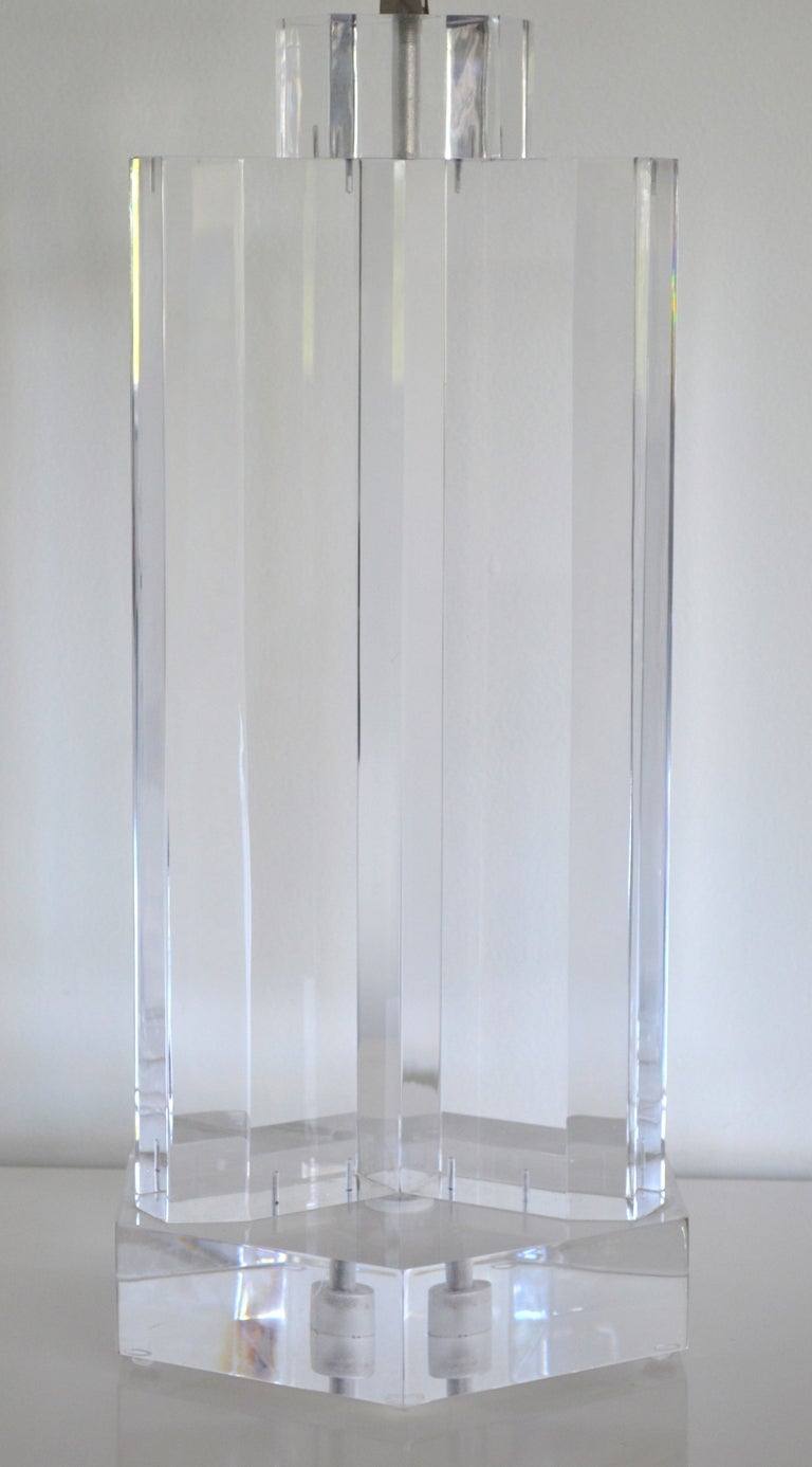 American Stunning Geometric Form Lucite Lamp
