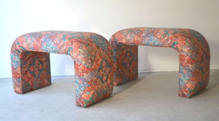 American Pair of Upholstered Benches