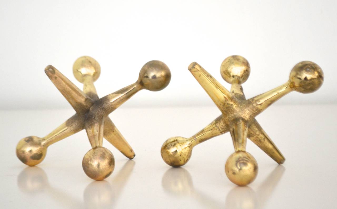 Mid-Century Modern Pair of Brass Jacks Bookends by Bill Curry