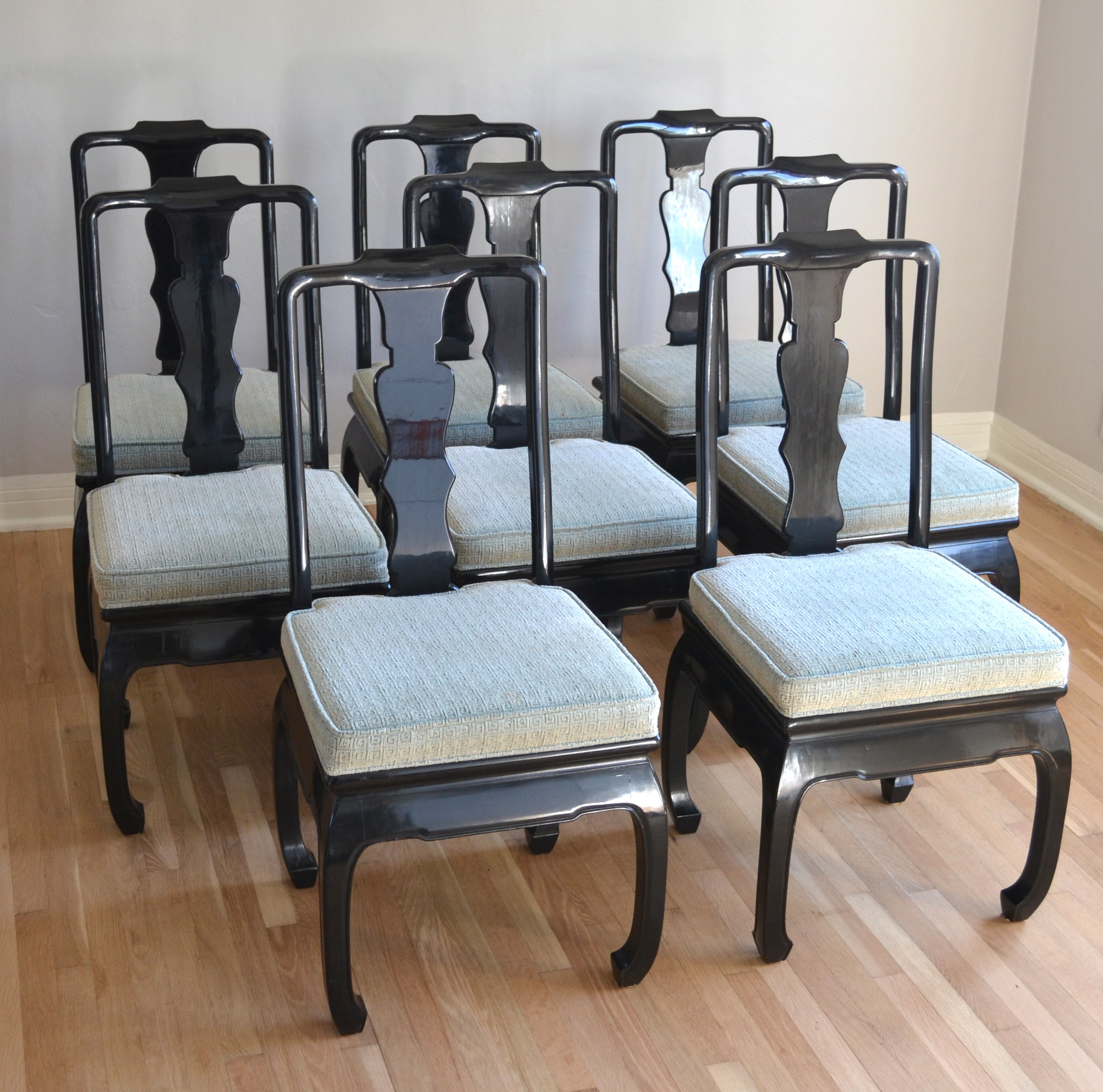 Set of 8 Hollywood Regency Style Ebonized  Dining Chairs