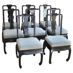 Set of 8 Hollywood Regency Style Ebonized  Dining Chairs