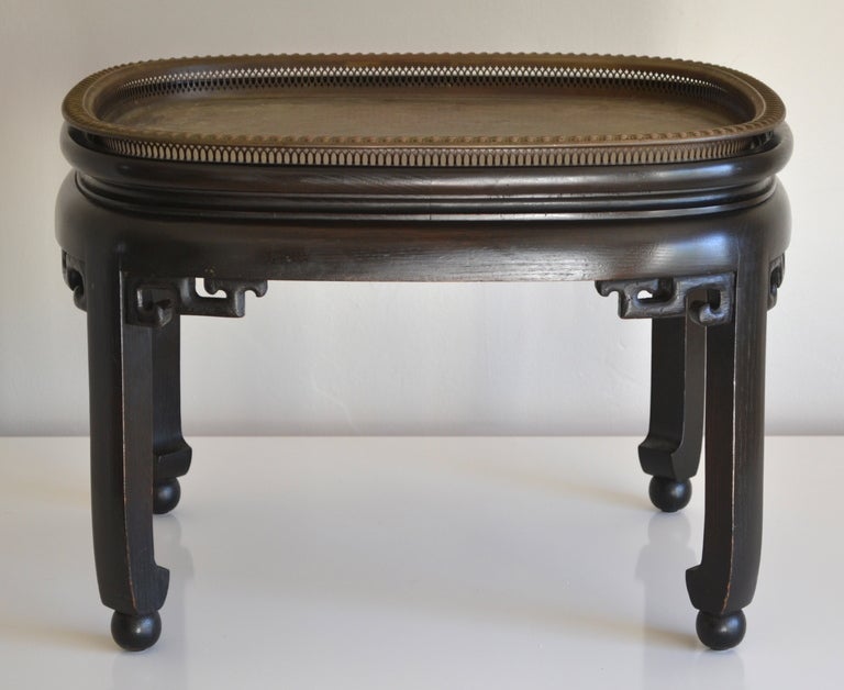 American Pair of Ebonized Wood and Brass Tray Coffee Tables