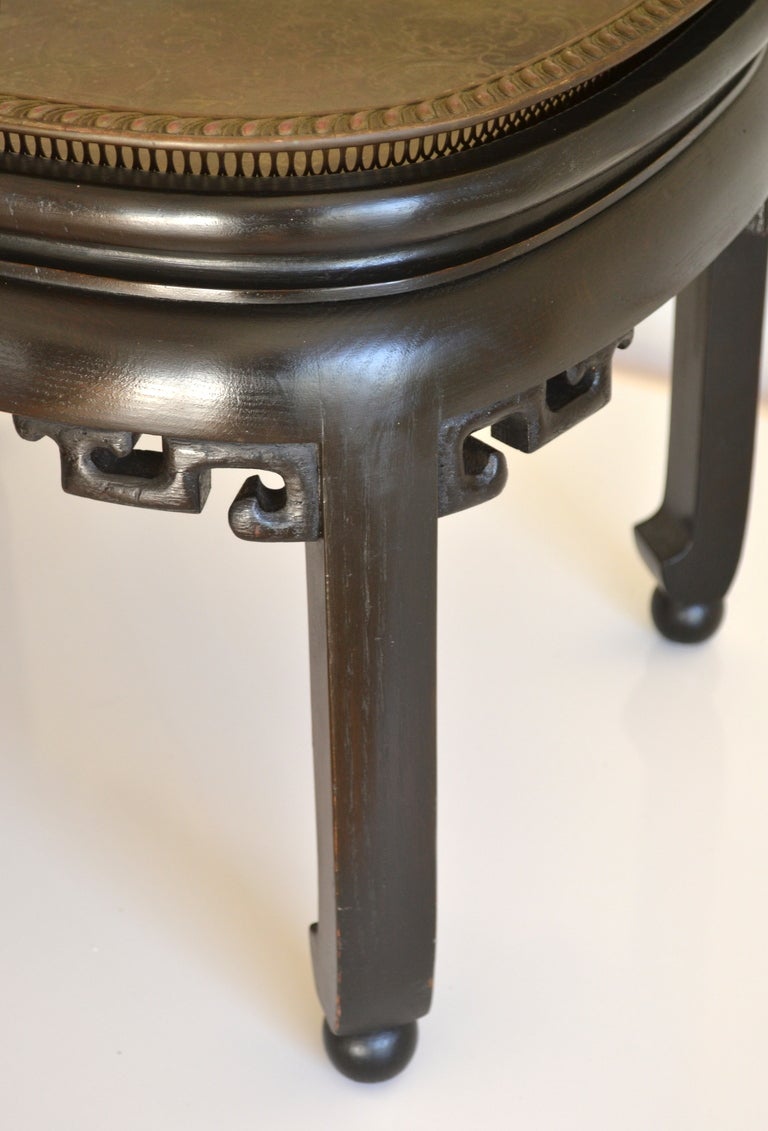 Mid-20th Century Pair of Ebonized Wood and Brass Tray Coffee Tables