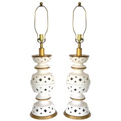 Pair of Blanc de Chine Crackle Glazed Table Lamps
