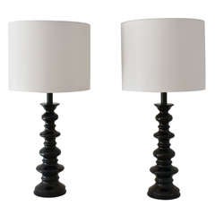 Pair of Black Glazed Ceramic Table Lamps