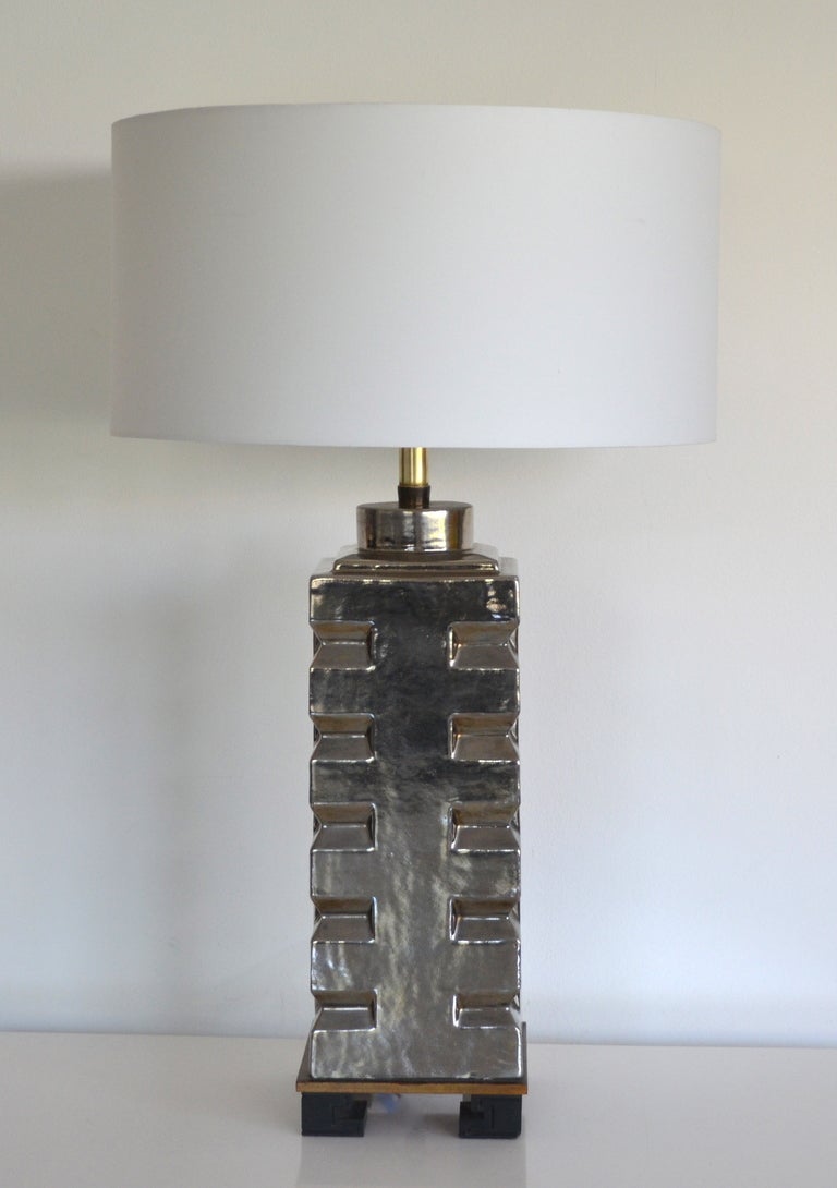 Mercury Glazed Geometric Form Ceramic Table Lamp