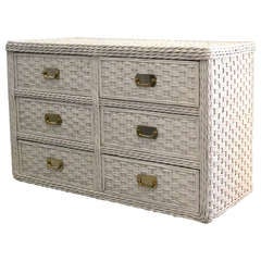 Vintage White Lacquered Rattan Chest
