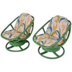 Pair of Lacquered Bamboo Club Chairs