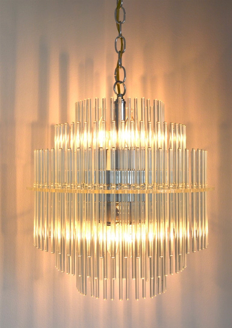 Mid Century Glass Rod Chandelier by Lightolier 2