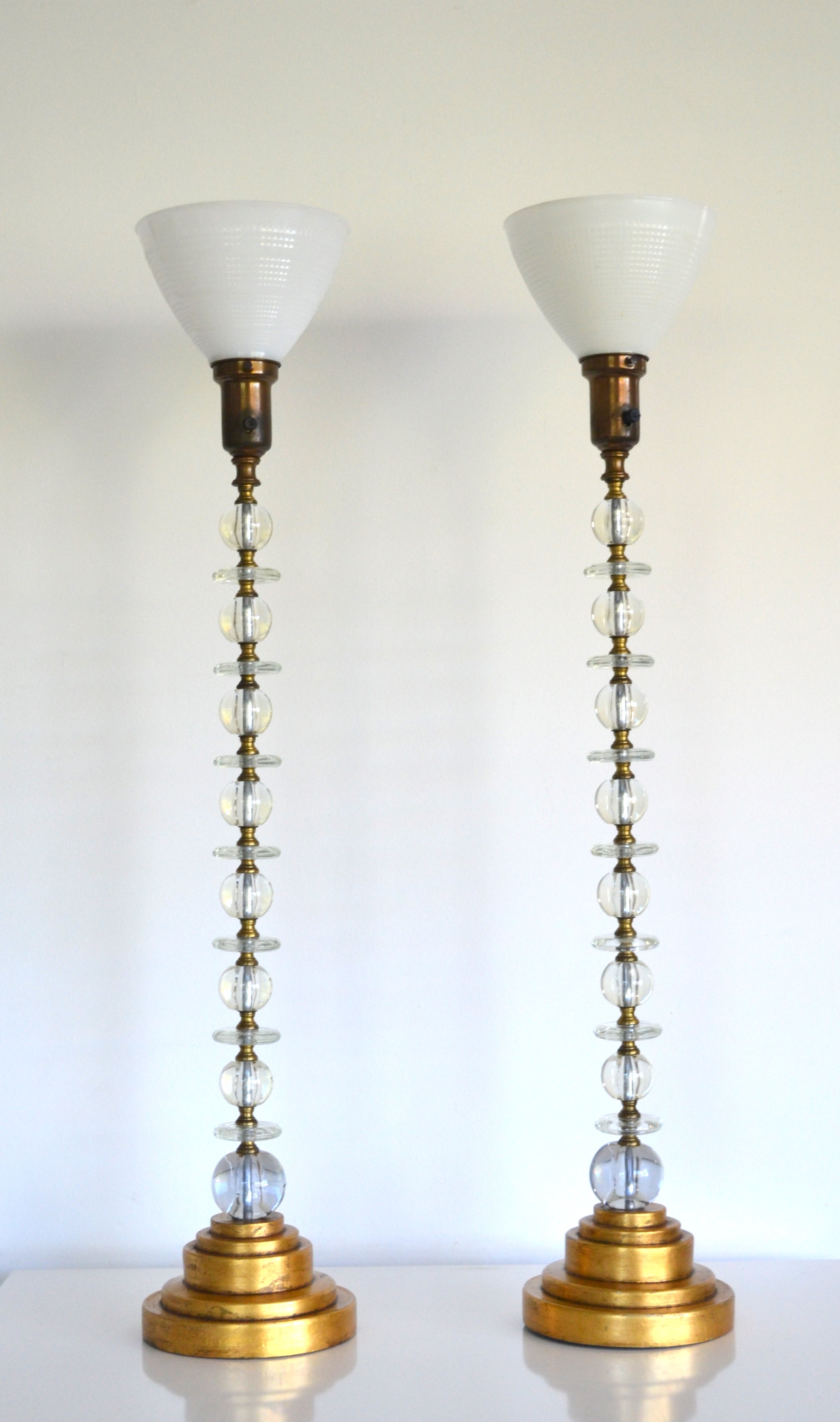 Pair of Mid-Century Modern Stacked Glass Table Lamps
