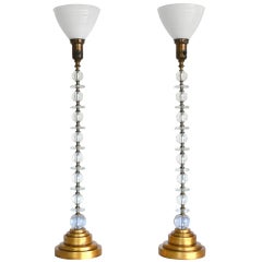 Pair of Mid-Century Modern Stacked Glass Table Lamps