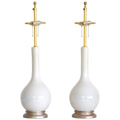 Pair of Blanc de Chine Crackle Glazed Long Necked Table Lamps