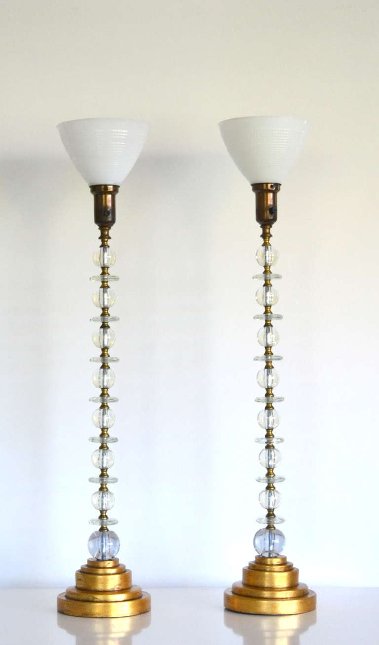 American Pair of Mid-Century Modern Stacked Glass Table Lamps