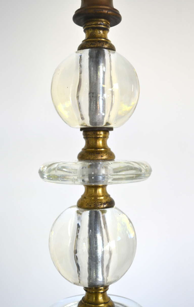 Blown Glass Pair of Mid-Century Modern Stacked Glass Table Lamps