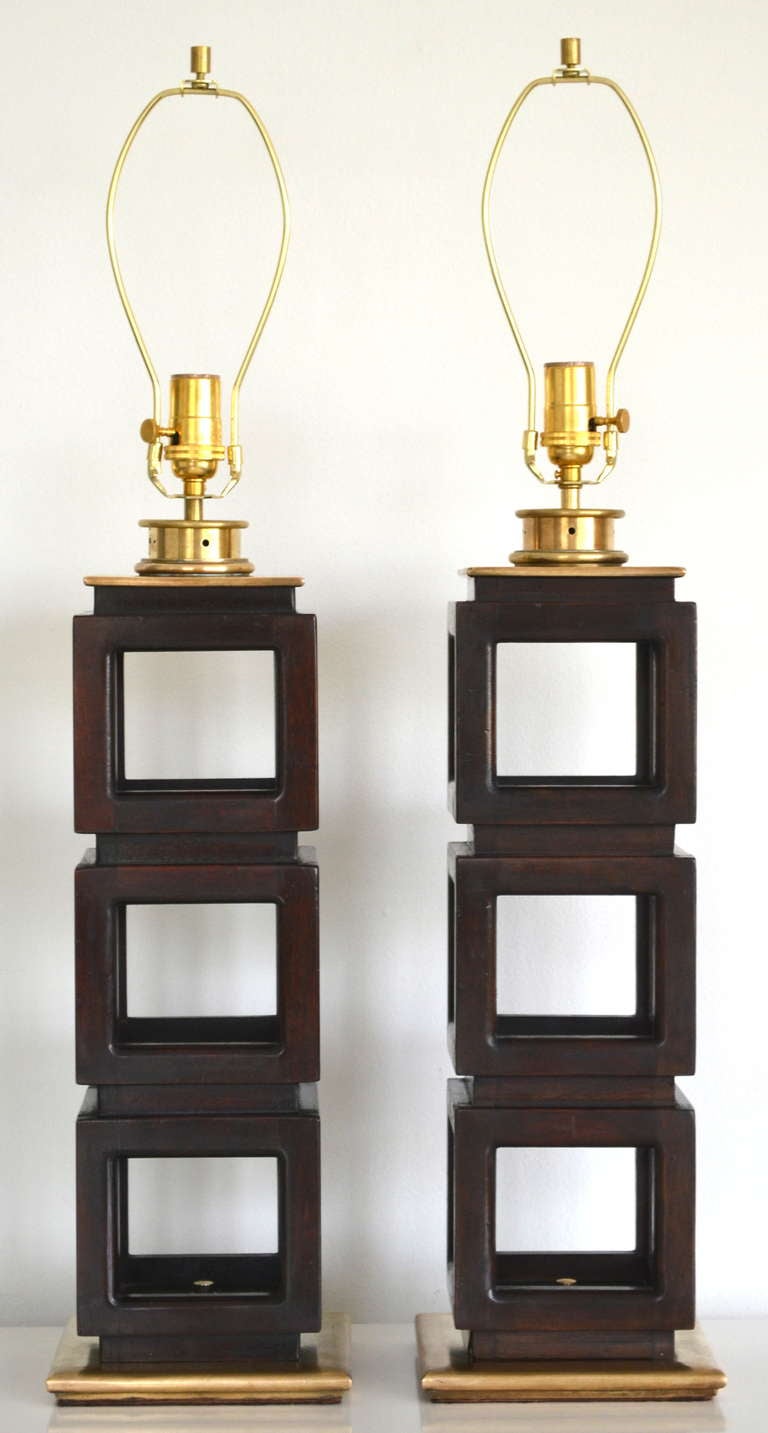 Mid-Century Modern Pair of Mid-Century Geometric Form Table Lamps by Edwin Cole