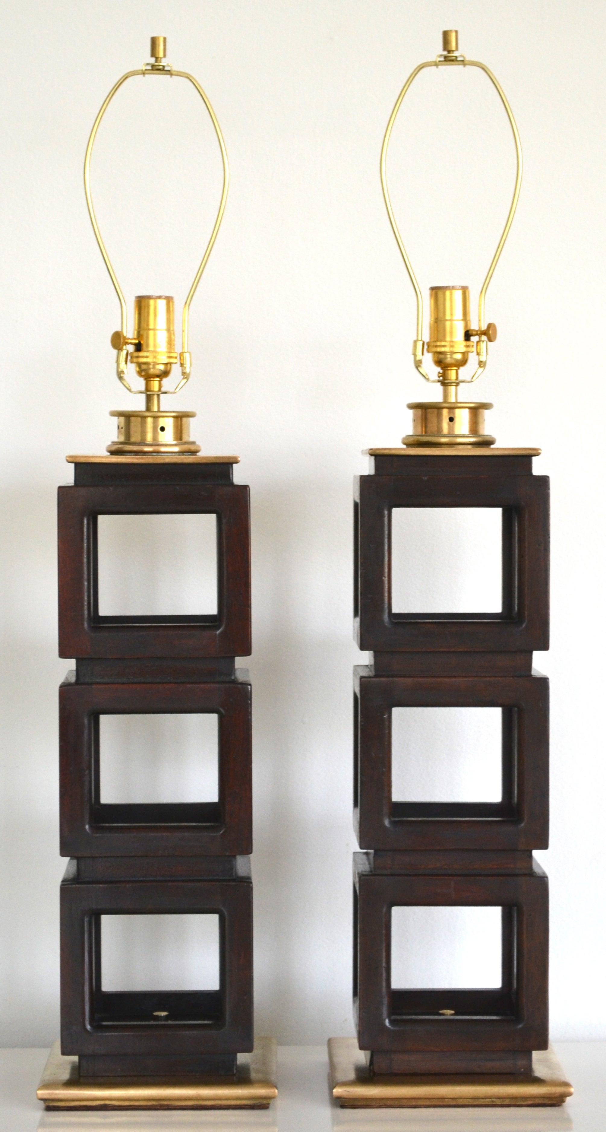 Pair of Mid-Century Geometric Form Table Lamps by Edwin Cole