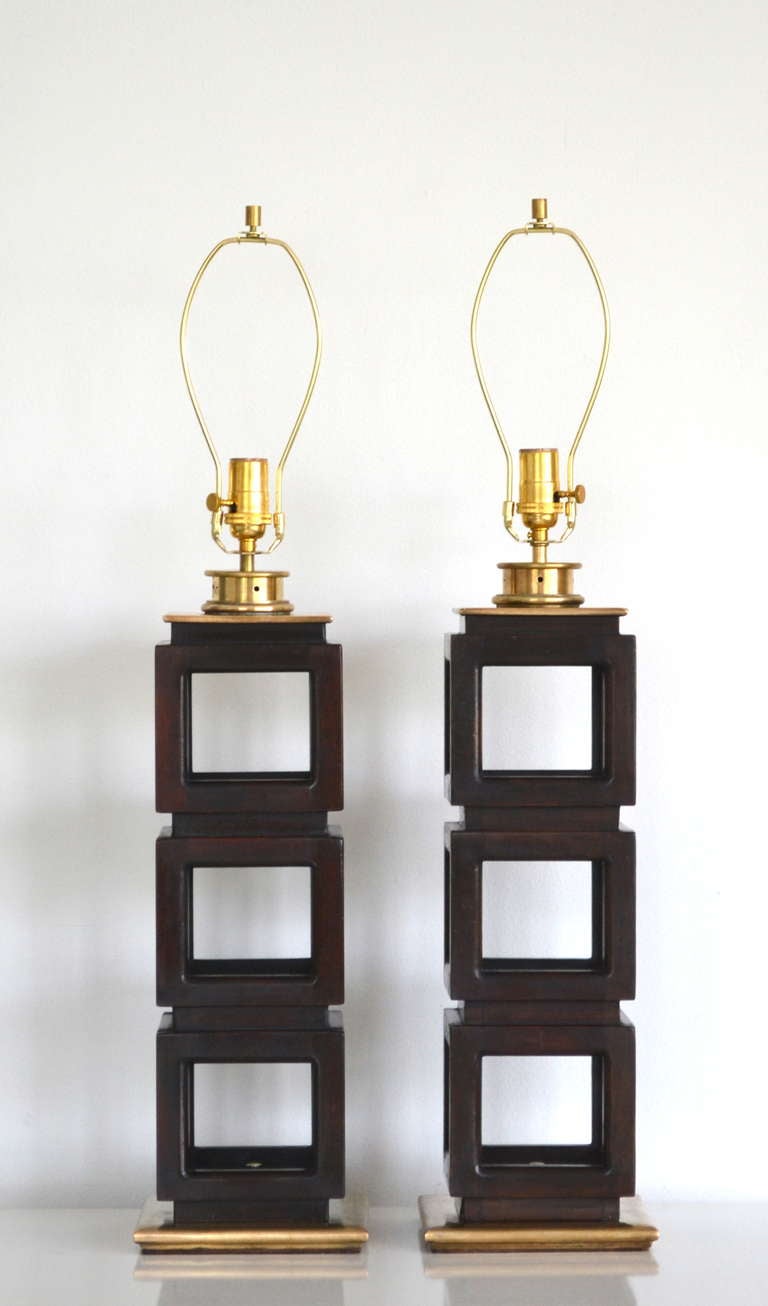 American Pair of Mid-Century Geometric Form Table Lamps by Edwin Cole