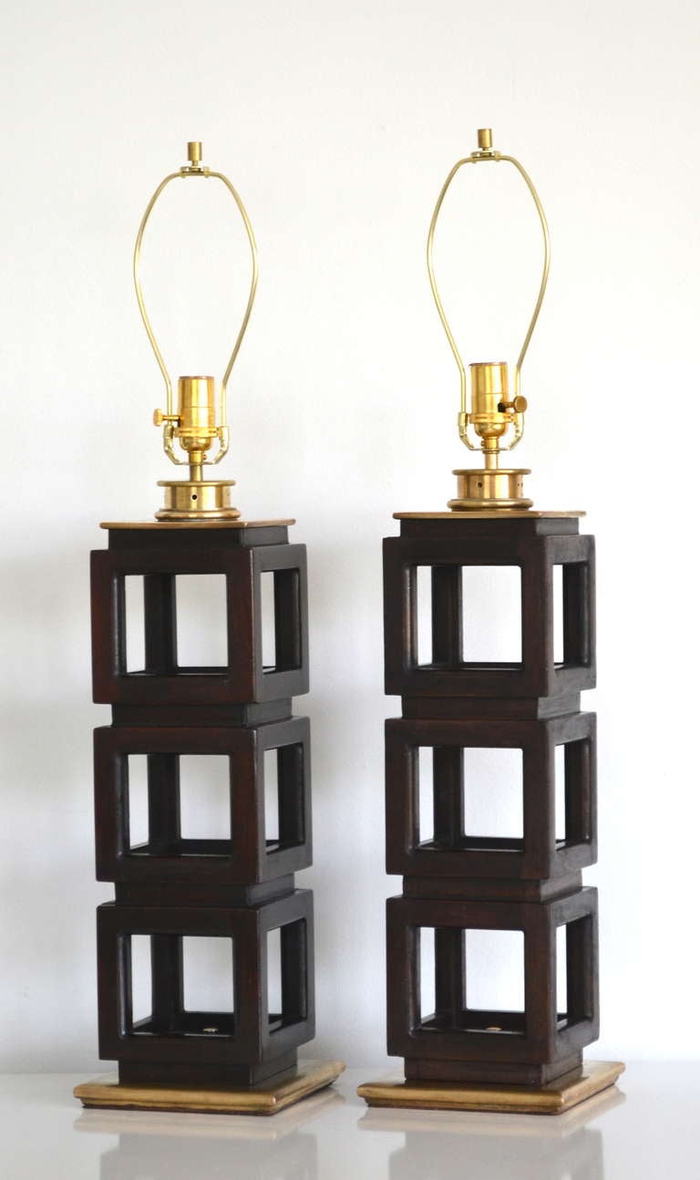 Pair of Mid-Century Geometric Form Table Lamps by Edwin Cole In Excellent Condition In West Palm Beach, FL