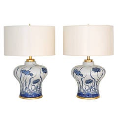 Pair of Porcelain Blue and White Table Lamps