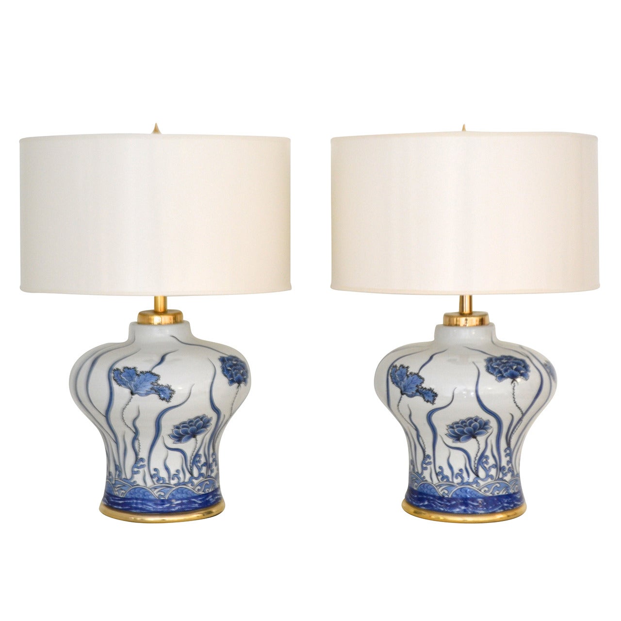 Pair of Porcelain Blue and White Table Lamps