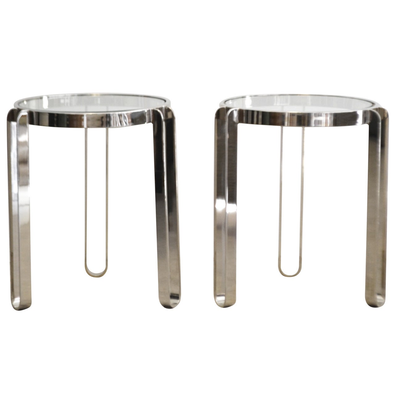 Pair of Nickel and Glass Side Tables